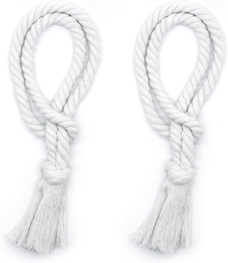 Yteseery Natural Cotton Curtain Tiebacks Decorative Boho Rope Holdbacks Rural Village Style Tassel Drapery Tieback, White 2 Pcs - Image 5